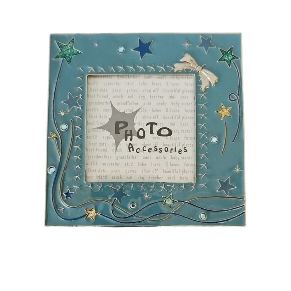 Photo Accessories Teal Blue Enamel Celestial Star Bow 5x5 Square Picture Frame